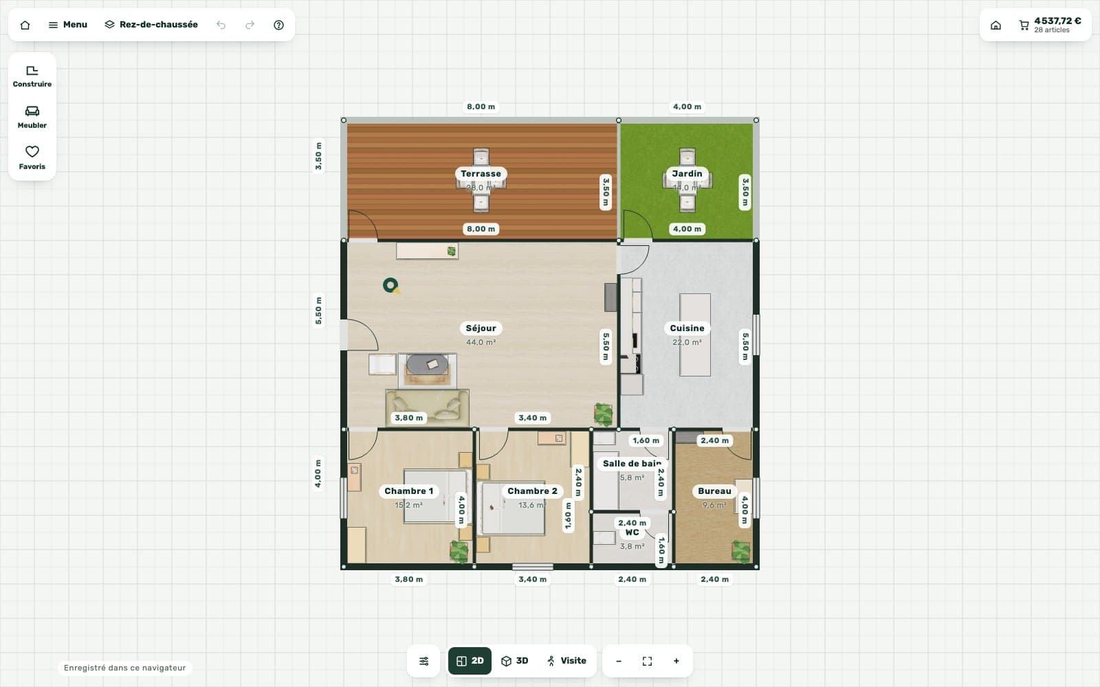 Plan 2D redessiné dans le planificateur